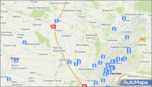 mapa Bronisławy gmina Sochaczew, Bronisławy gmina Sochaczew na mapie Targeo