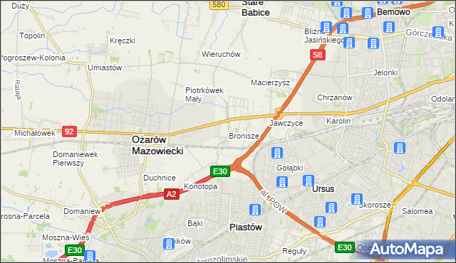 mapa Bronisze gmina Ożarów Mazowiecki, Bronisze gmina Ożarów Mazowiecki na mapie Targeo