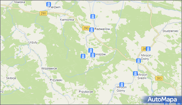 mapa Broniszów gmina Kożuchów, Broniszów gmina Kożuchów na mapie Targeo