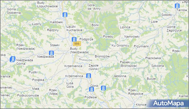 mapa Broniszów gmina Wielopole Skrzyńskie, Broniszów gmina Wielopole Skrzyńskie na mapie Targeo