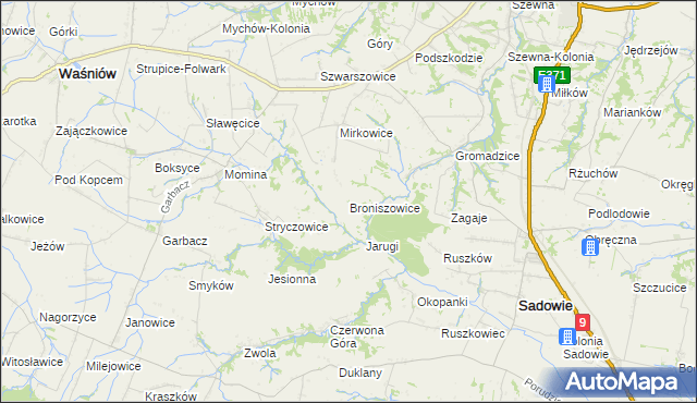 mapa Broniszowice gmina Bodzechów, Broniszowice gmina Bodzechów na mapie Targeo