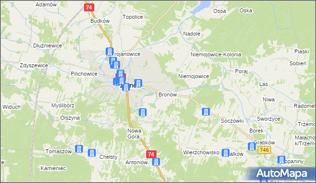 mapa Bronów gmina Żarnów, Bronów gmina Żarnów na mapie Targeo