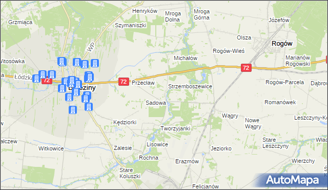 mapa Bronowice gmina Brzeziny, Bronowice gmina Brzeziny na mapie Targeo