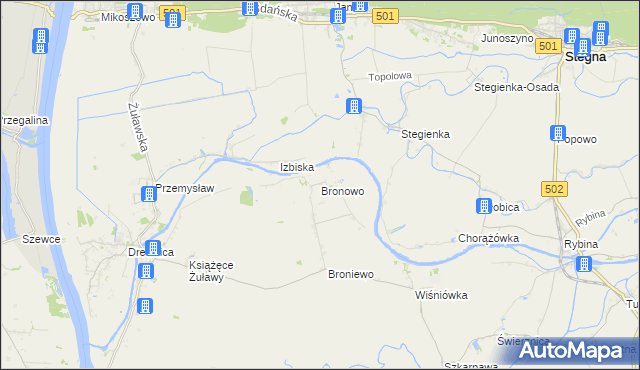 mapa Bronowo gmina Stegna, Bronowo gmina Stegna na mapie Targeo