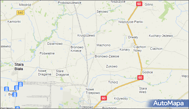 mapa Bronowo-Zalesie, Bronowo-Zalesie na mapie Targeo