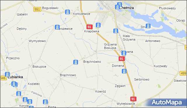 mapa Browina gmina Chełmża, Browina gmina Chełmża na mapie Targeo