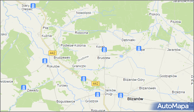 mapa Brudzew gmina Blizanów, Brudzew gmina Blizanów na mapie Targeo