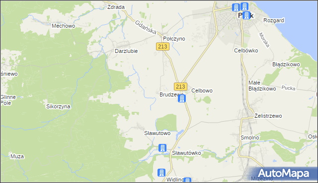 mapa Brudzewo gmina Puck, Brudzewo gmina Puck na mapie Targeo