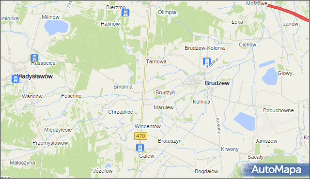 mapa Brudzyń gmina Brudzew, Brudzyń gmina Brudzew na mapie Targeo