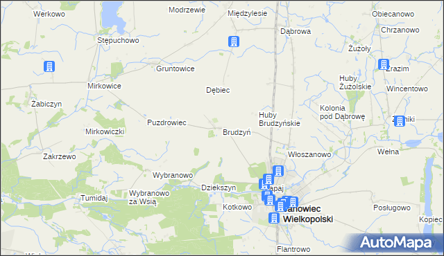 mapa Brudzyń gmina Janowiec Wielkopolski, Brudzyń gmina Janowiec Wielkopolski na mapie Targeo