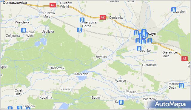 mapa Brynica gmina Wołczyn, Brynica gmina Wołczyn na mapie Targeo