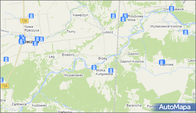 mapa Brzeg gmina Rzeczyca, Brzeg gmina Rzeczyca na mapie Targeo