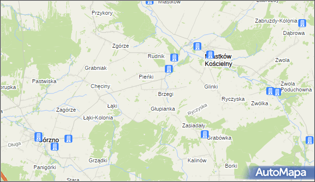 mapa Brzegi gmina Miastków Kościelny, Brzegi gmina Miastków Kościelny na mapie Targeo