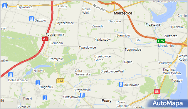 mapa Brzękowice Górne, Brzękowice Górne na mapie Targeo