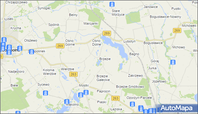 mapa Brzezie gmina Babiak, Brzezie gmina Babiak na mapie Targeo