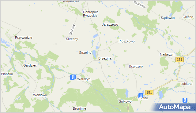 mapa Brzezina gmina Dolice, Brzezina gmina Dolice na mapie Targeo