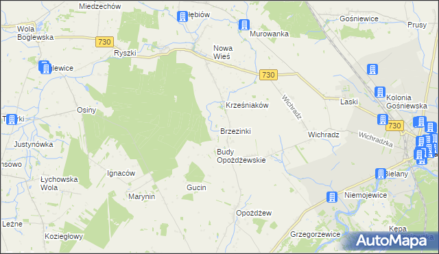 mapa Brzezinki gmina Warka, Brzezinki gmina Warka na mapie Targeo