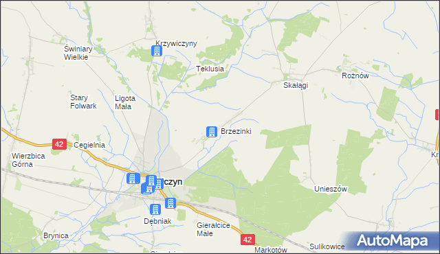 mapa Brzezinki gmina Wołczyn, Brzezinki gmina Wołczyn na mapie Targeo