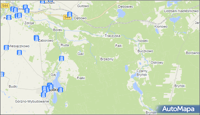 mapa Brzeziny gmina Górzno, Brzeziny gmina Górzno na mapie Targeo