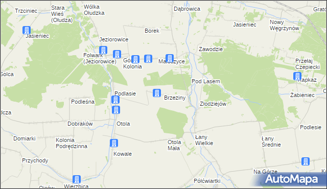 mapa Brzeziny gmina Żarnowiec, Brzeziny gmina Żarnowiec na mapie Targeo