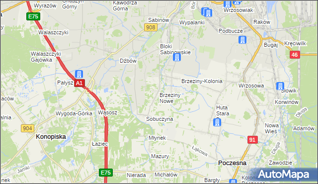 mapa Brzeziny Nowe, Brzeziny Nowe na mapie Targeo