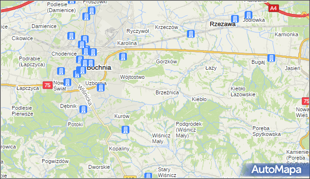 mapa Brzeźnica gmina Bochnia, Brzeźnica gmina Bochnia na mapie Targeo