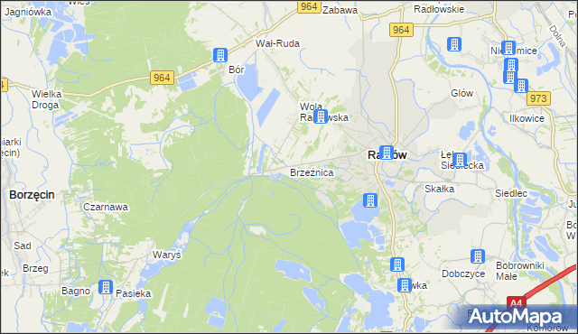 mapa Brzeźnica gmina Radłów, Brzeźnica gmina Radłów na mapie Targeo