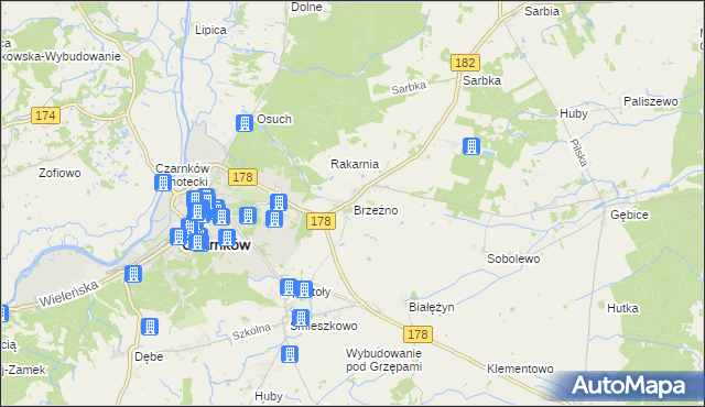 mapa Brzeźno gmina Czarnków, Brzeźno gmina Czarnków na mapie Targeo