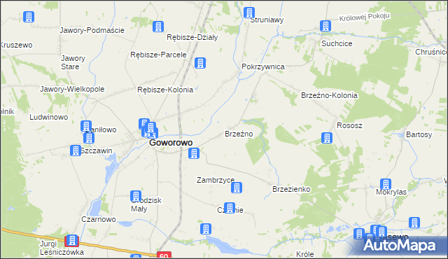 mapa Brzeźno gmina Goworowo, Brzeźno gmina Goworowo na mapie Targeo