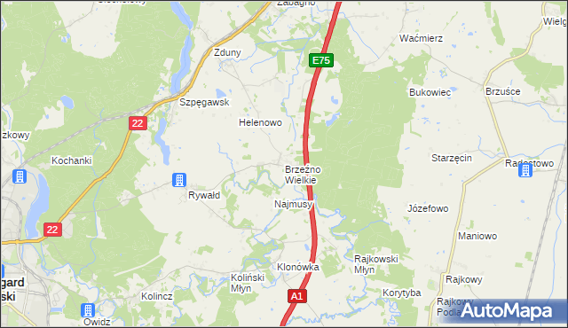 mapa Brzeźno Wielkie, Brzeźno Wielkie na mapie Targeo