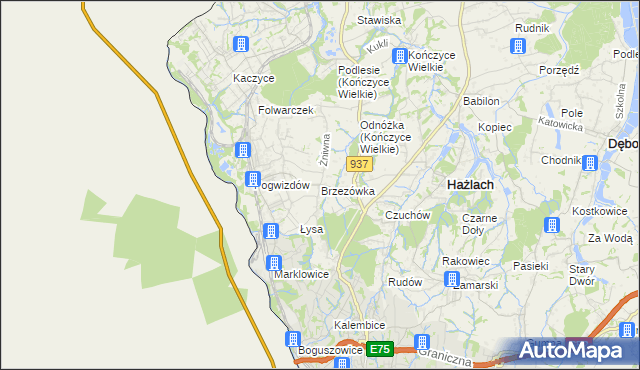 mapa Brzezówka gmina Hażlach, Brzezówka gmina Hażlach na mapie Targeo