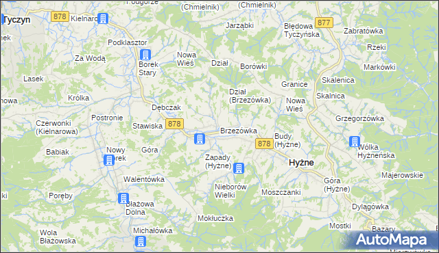 mapa Brzezówka gmina Hyżne, Brzezówka gmina Hyżne na mapie Targeo