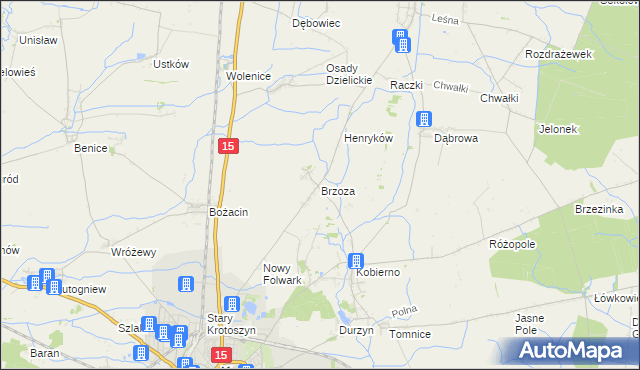 mapa Brzoza gmina Krotoszyn, Brzoza gmina Krotoszyn na mapie Targeo