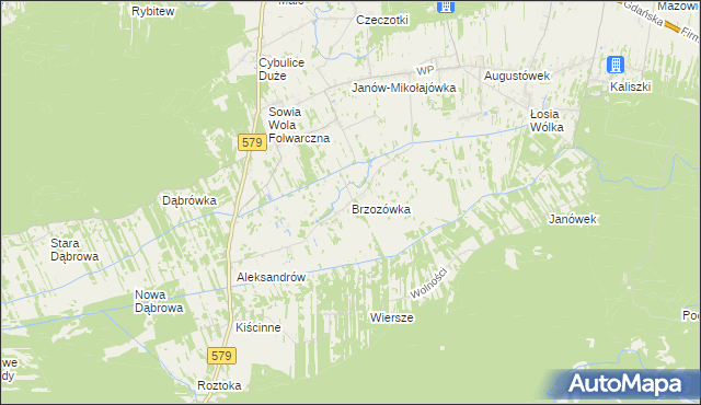 mapa Brzozówka gmina Czosnów, Brzozówka gmina Czosnów na mapie Targeo