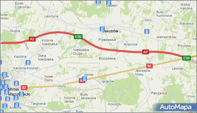 mapa Brzozówka gmina Jakubów, Brzozówka gmina Jakubów na mapie Targeo