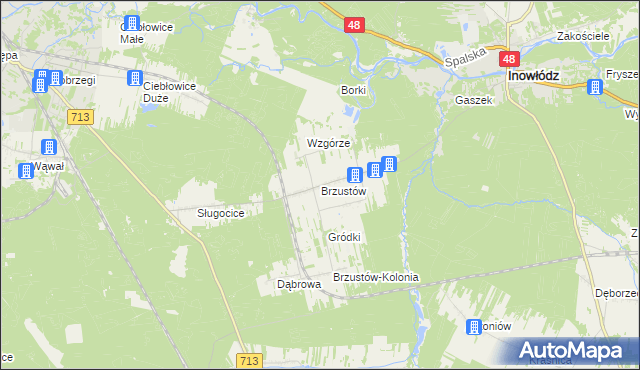 mapa Brzustów gmina Inowłódz, Brzustów gmina Inowłódz na mapie Targeo