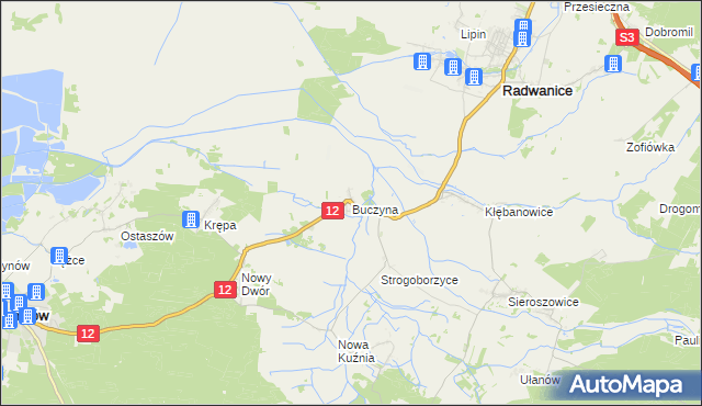 mapa Buczyna gmina Radwanice, Buczyna gmina Radwanice na mapie Targeo