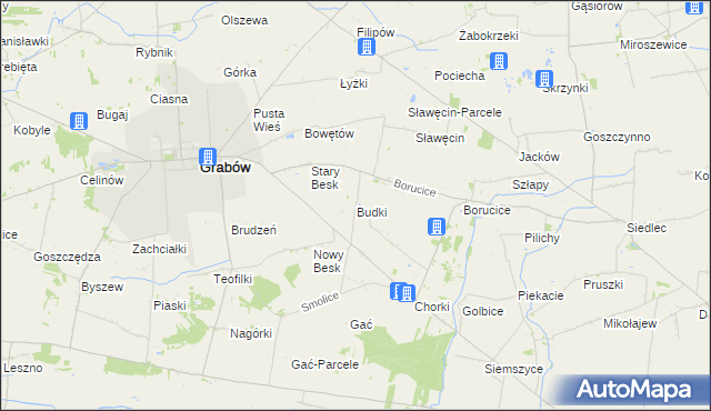 mapa Budki gmina Grabów, Budki gmina Grabów na mapie Targeo