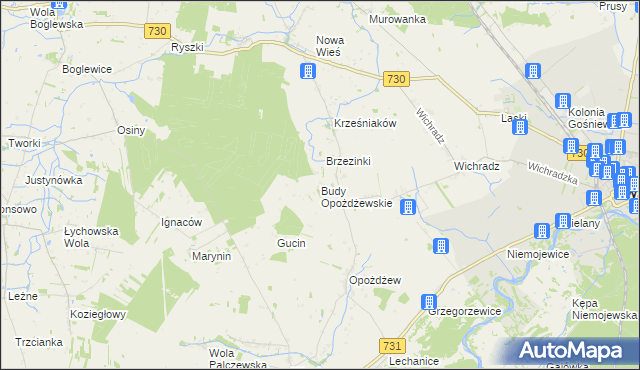 mapa Budy Opożdżewskie, Budy Opożdżewskie na mapie Targeo