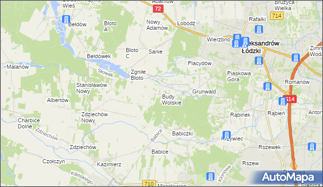 mapa Budy Wolskie gmina Aleksandrów Łódzki, Budy Wolskie gmina Aleksandrów Łódzki na mapie Targeo