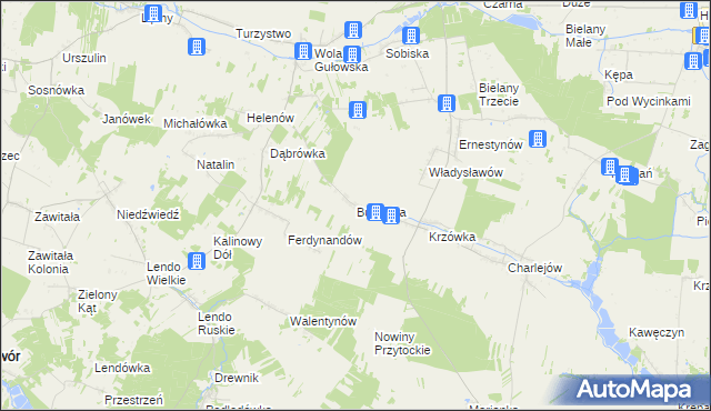 mapa Budziska gmina Adamów, Budziska gmina Adamów na mapie Targeo