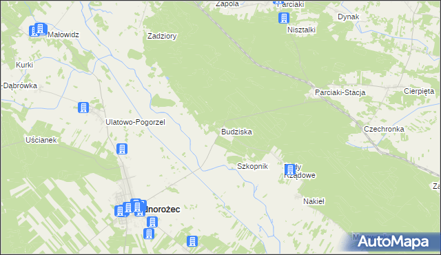 mapa Budziska gmina Jednorożec, Budziska gmina Jednorożec na mapie Targeo