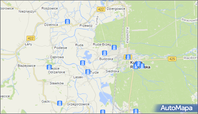 mapa Budziska gmina Kuźnia Raciborska, Budziska gmina Kuźnia Raciborska na mapie Targeo