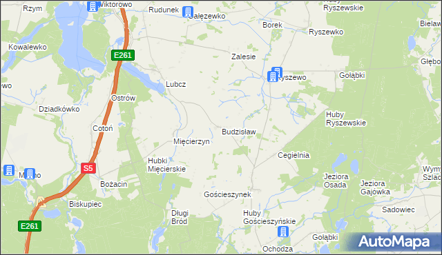 mapa Budzisław gmina Rogowo, Budzisław gmina Rogowo na mapie Targeo