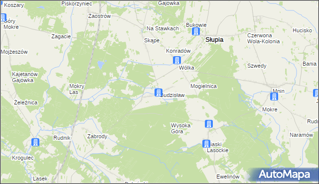 mapa Budzisław gmina Słupia Konecka, Budzisław gmina Słupia Konecka na mapie Targeo