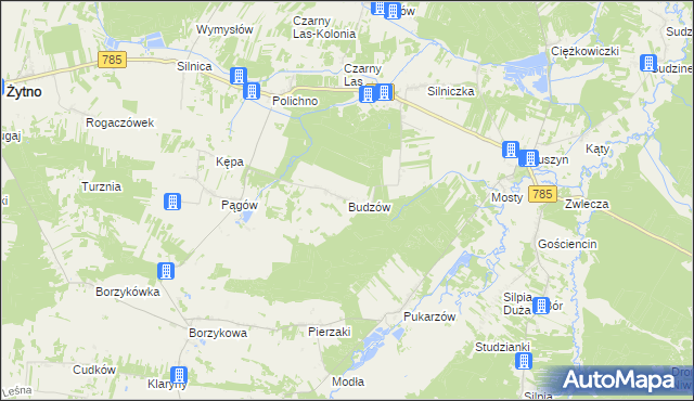 mapa Budzów gmina Żytno, Budzów gmina Żytno na mapie Targeo