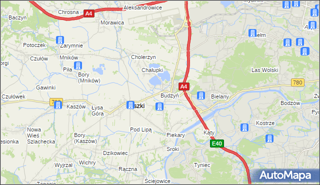mapa Budzyń gmina Liszki, Budzyń gmina Liszki na mapie Targeo