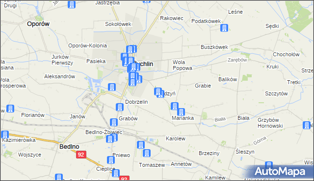 mapa Budzyń gmina Żychlin, Budzyń gmina Żychlin na mapie Targeo