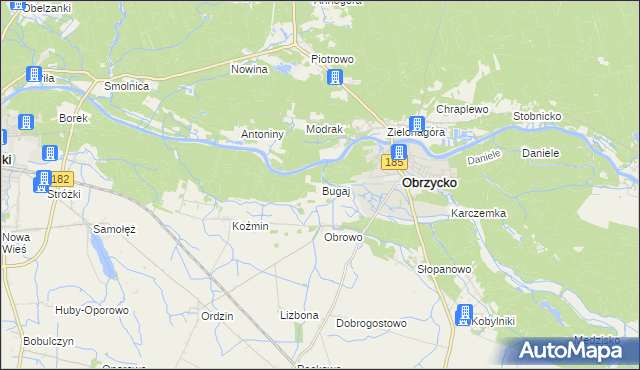 mapa Bugaj gmina Obrzycko, Bugaj gmina Obrzycko na mapie Targeo