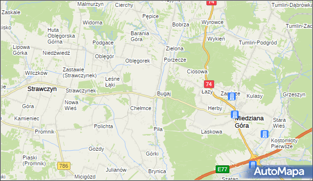 mapa Bugaj gmina Strawczyn, Bugaj gmina Strawczyn na mapie Targeo